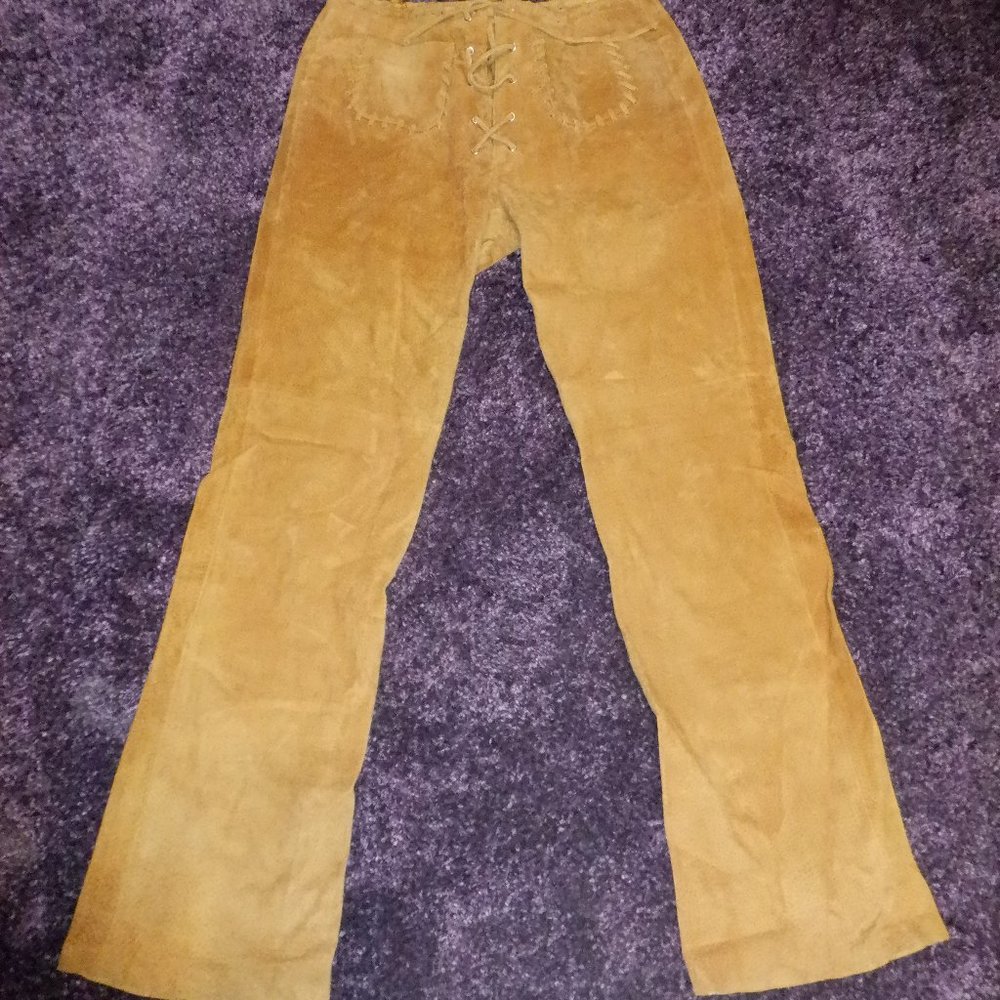 Boutique Europa Suede Leather Pants w/Whip Stitch Accents Western Lace Up 6